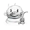 Rubber duck breathing fire in sketch style tattoo design idea
