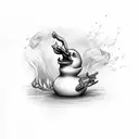 Rubber duck breathing fire in sketch style tattoo design idea