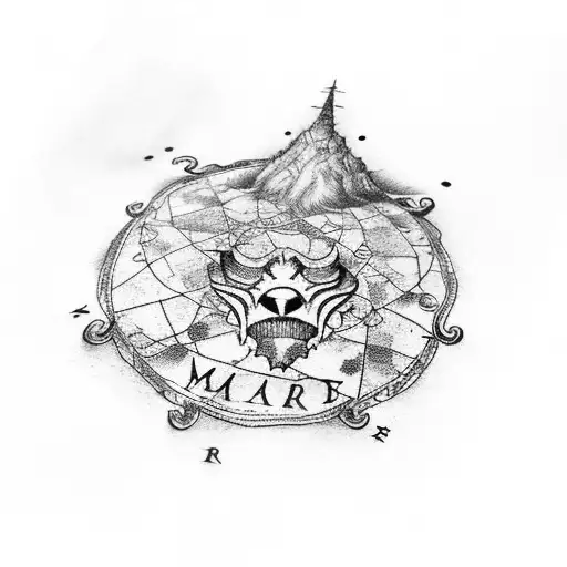 A dotwork tattoo of the Marauder's Map with paw prints instead of footprints tattoo design idea