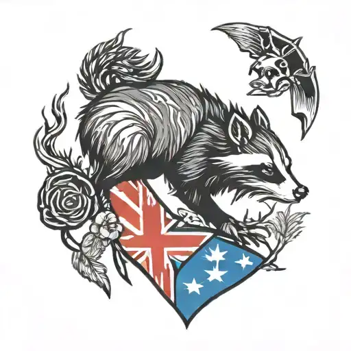 Skunk,Bear,Elk,Raccoon,Canadian Flag ripping tattoo design idea