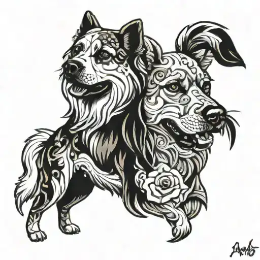 Akita and cockerspaniel tattoo design idea