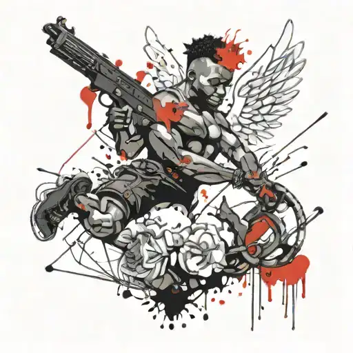 cupid as a black man holding a gun tattoo design idea
