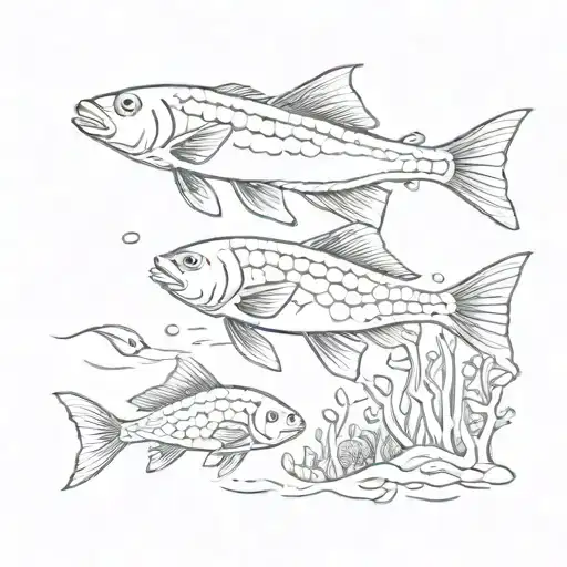 pc and fish swimming tattoo design idea