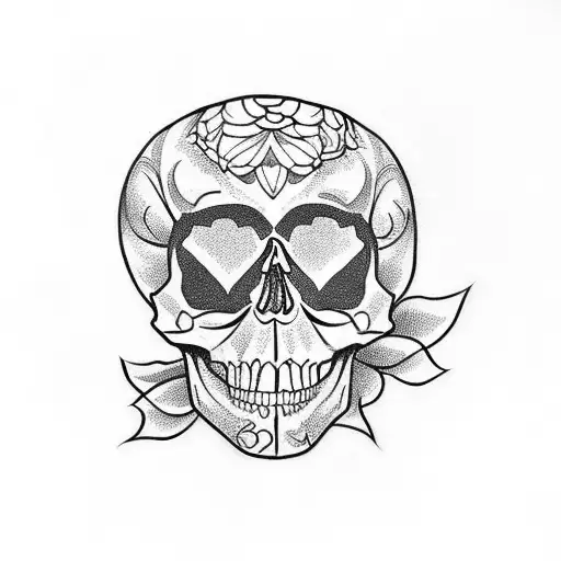 skull floral tattoo design idea