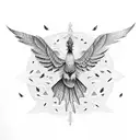 simurgh made up of 30 birds tattoo design idea