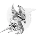 simurgh made up of 30 birds tattoo design idea