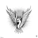 simurgh made up of 30 birds tattoo design idea