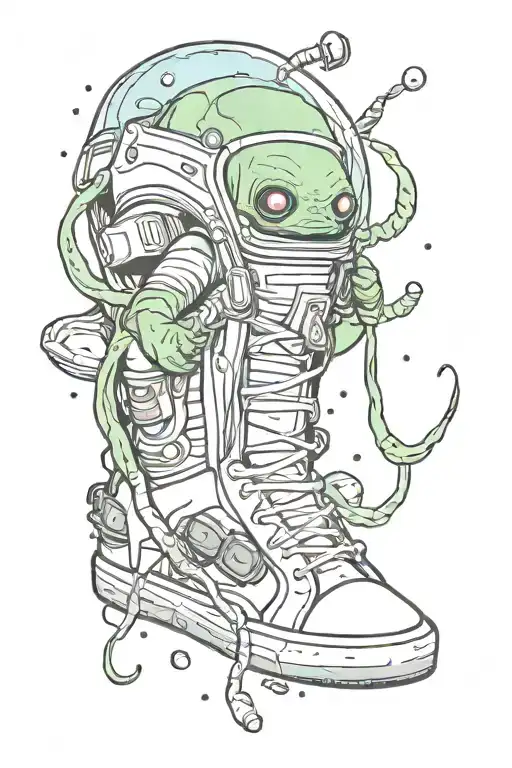 space, sneakers, aliens tattoo design idea