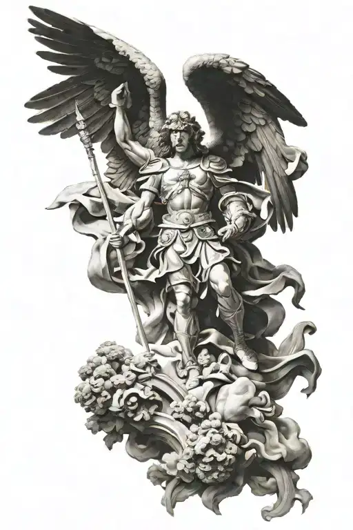 saint michael victory with the heavens above tattoo design idea