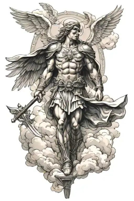 saint michael victory with the clouds above tattoo design idea