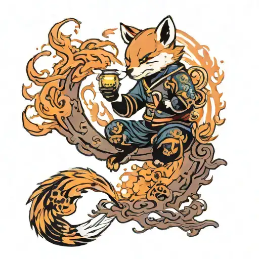 Firefox jump from lantern dawn flame tattoo design idea