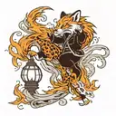 Firefox jump from lantern dawn flame tattoo design idea