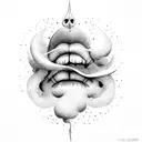 side profile lips blow out smoke that turns into galaxy tattoo design idea