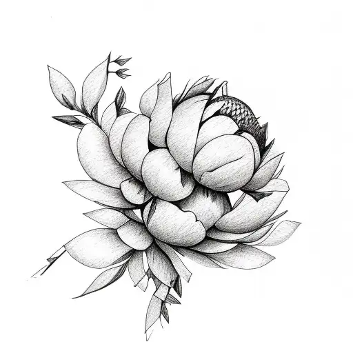 Peonies with jasmine branch tattoo design idea