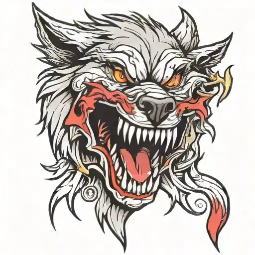 Wolf head with fangs tattoo design idea