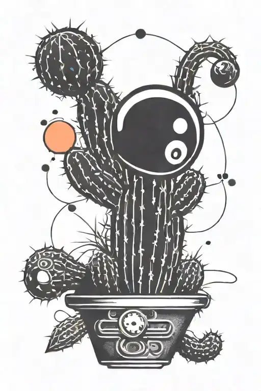 Combine a neon sign with a cactus and an eight ball in a creative design tattoo design idea