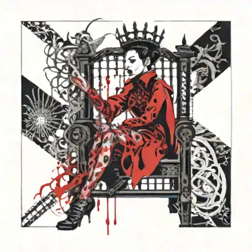 the empress on the throne, the jester in the cage with the door open, the sage looking at it all tattoo design idea