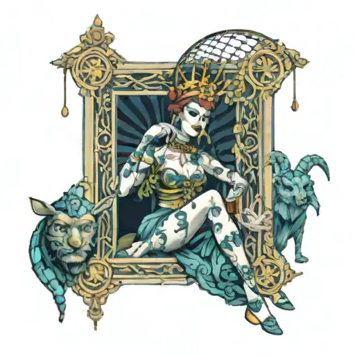 the empress on the throne, the jester in the cage with the door open, the sage looking at it all tattoo design idea