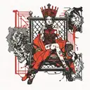 the empress on the throne, the jester in the cage with the door open, the sage looking at it all tattoo design idea