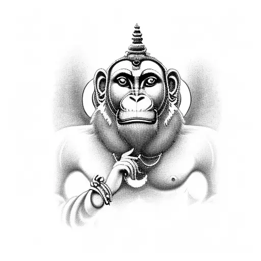hanuman animated geometric small black and white tattoo design idea