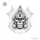 hanuman animated geometric small black and white tattoo design idea