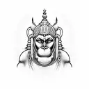 hanuman animated geometric small black and white tattoo design idea