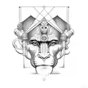 hanuman animated geometric small black and white tattoo design idea