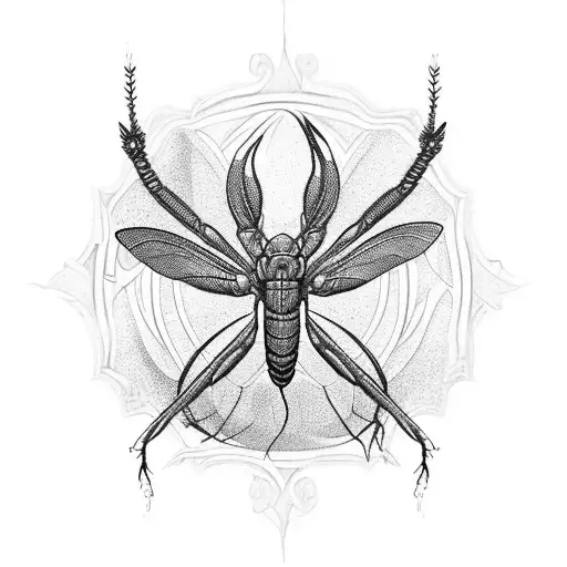 Gothic cathedral with a Mantis silhouette as the centerpiece tattoo design idea