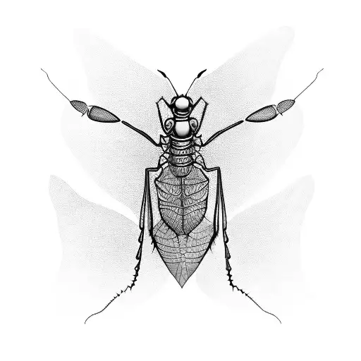 Gothic-inspired Mantis in a laboratory flask tattoo design idea