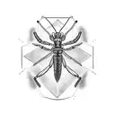 Gothic-inspired Mantis in a laboratory flask tattoo design idea