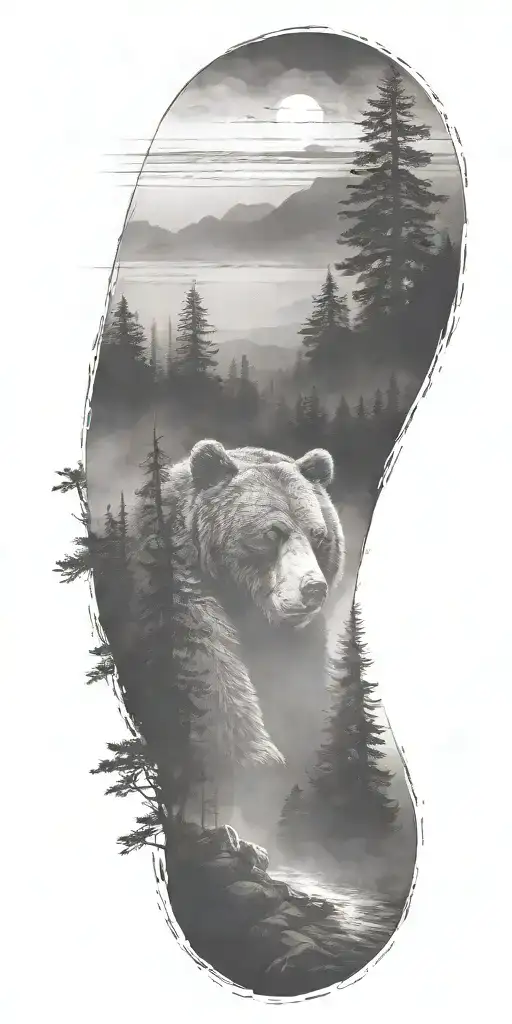 dark atmosphere fog bear standing tattoo design idea