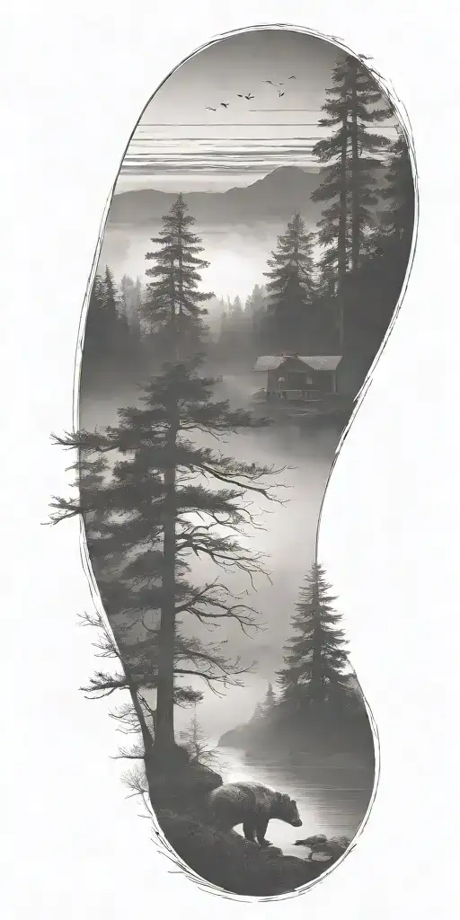 dark atmosphere fog 1 bear at bank tattoo design idea