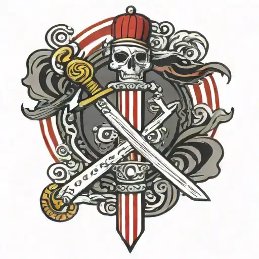 vintage circus sword swollower with striped background red and white tattoo design idea