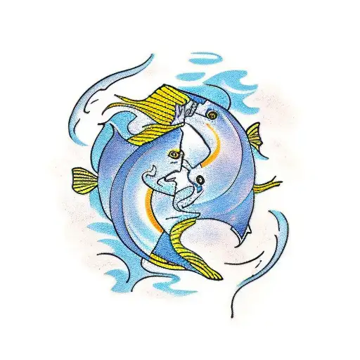 A minimalist tattoo of a Pisces fish, a Virgo maiden, and a Libra scale creatively combined into one design tattoo design idea