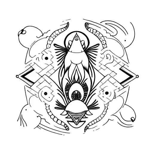 A minimalist tattoo of a Pisces fish, a Virgo maiden, and a Libra scale creatively combined into one design tattoo design idea