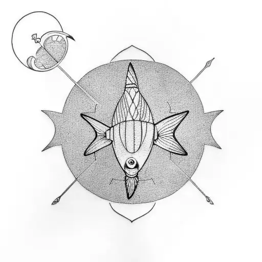 A minimalist tattoo of a Pisces fish, a Virgo maiden, and a Libra scale creatively combined into one design tattoo design idea