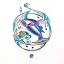 A minimalist tattoo of a Pisces fish, a Virgo maiden, and a Libra scale creatively combined into one design tattoo design idea