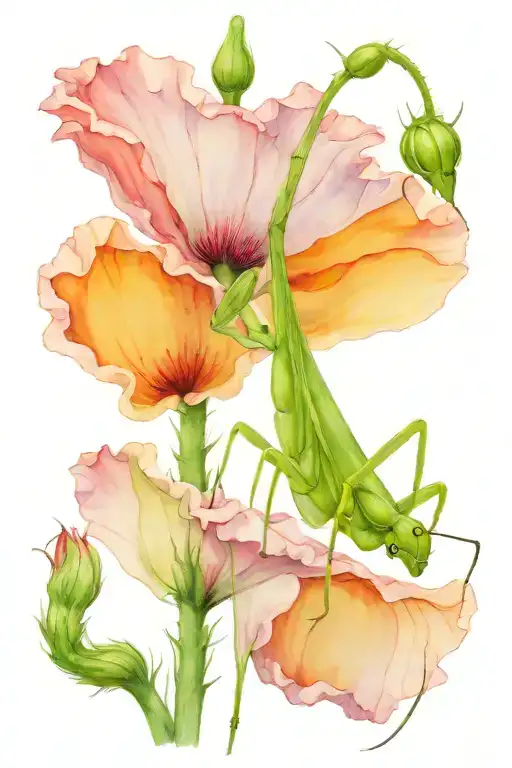praying mantis on a poppy stem tattoo design idea