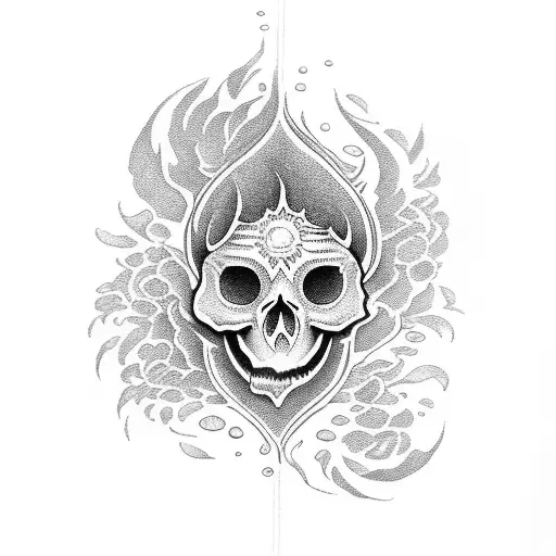 flower fire cloud water mountain sun moon birds skull tattoo design idea