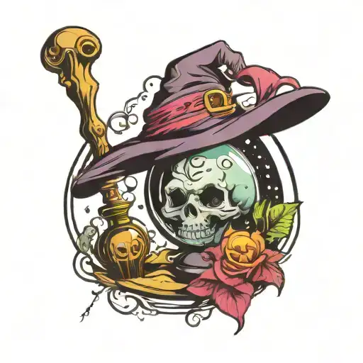 witch magic wand potion crystal ball  tattoo design idea