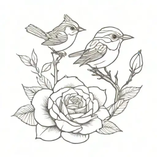 wren bird, a bass fish, and a rose  tattoo design idea