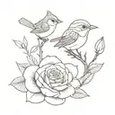 wren bird, a bass fish, and a rose  tattoo design idea