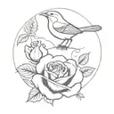 wren bird, a bass fish, and a rose  tattoo design idea