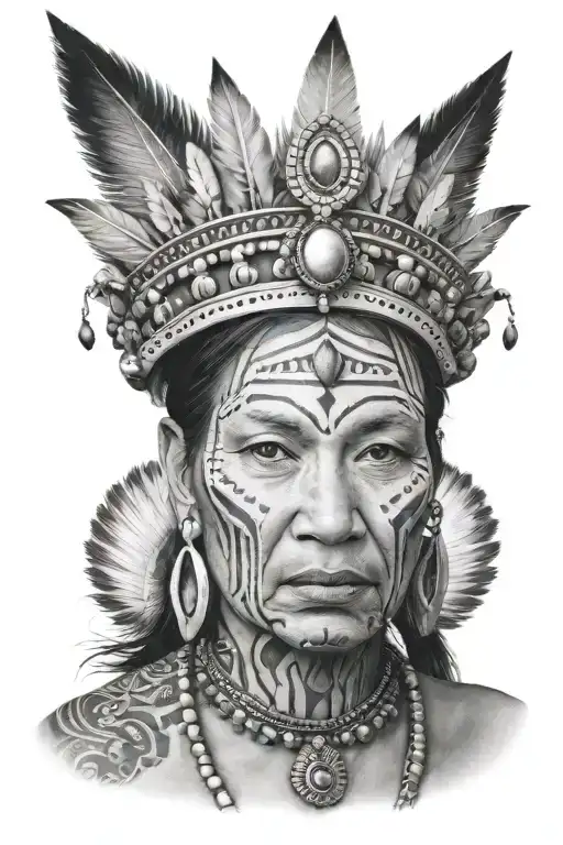 A face of an Indigenous queen. tattoo design idea