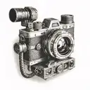 A surreal scene of a camera morphing into a light source, casting shadows in the shape of movie scenes tattoo design idea