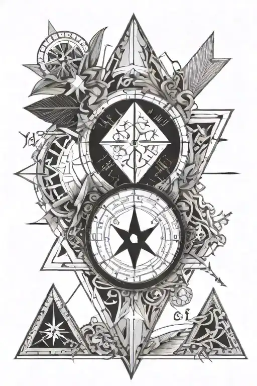 compass with the word yes at every cardinal point, in a triangle facing downward  tattoo design idea