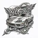 A tattoo design featuring a sleek sports car intertwined with symbols of recovery and overcoming addiction tattoo design idea