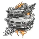 A tattoo design featuring a sleek sports car intertwined with symbols of recovery and overcoming addiction tattoo design idea