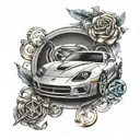 A tattoo design featuring a sleek sports car intertwined with symbols of recovery and overcoming addiction tattoo design idea