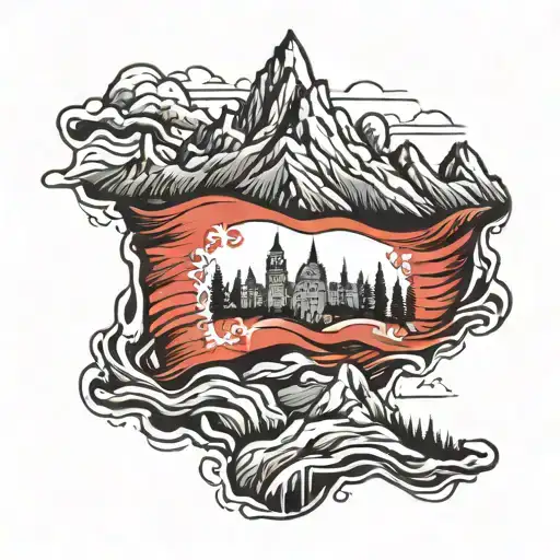 polish flag in mountain range tattoo design idea